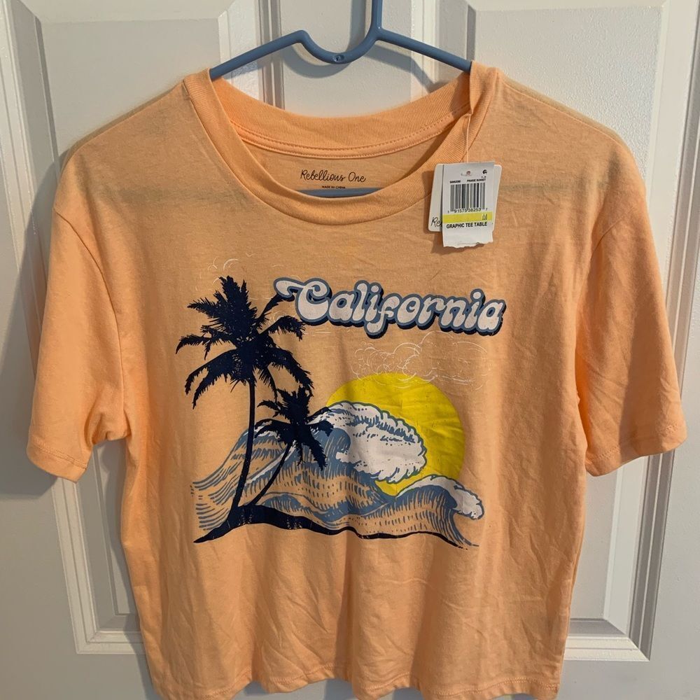 Rebellious One Medium Orange Crop Graphic Tee